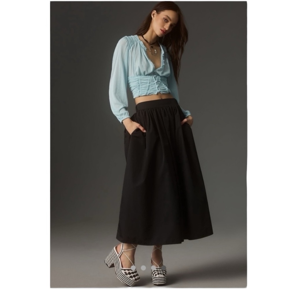 NWT Anthropologie Femme Ruched Cropped Top M Long Sleeve Romantic Fairycore - Picture 4 of 10